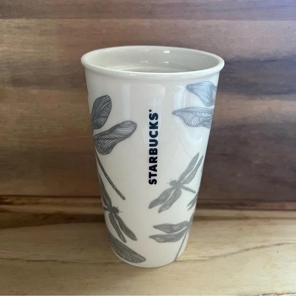 New Unused 12Oz 2014 Starbucks Dragonfly Lotus Ceramic Coffee Tea Tumbler No Lid - Picture 2 of 5